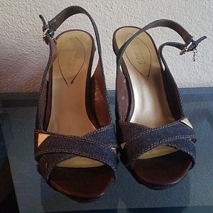 Guess Blue Denim Platform Wedge Sandals